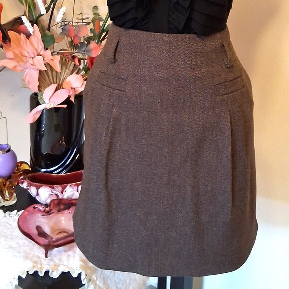 NWOT MEXX Brown Classic Wool Blend Skirt Knee Length Skirts Tag Size 40/42 - Picture 5 of 8